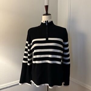 For the Republic Black and White Striped Quarter-Zip Sweater